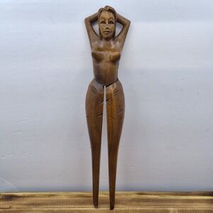 Vintage Folk Art‎ Nude Woman Wood Carved Nutcracker - 13"